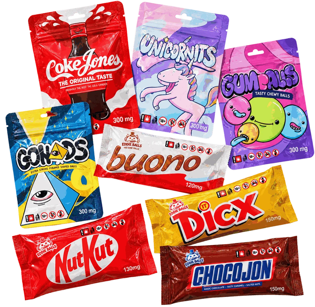 Gamme Eddie Balls : barres chocolat et bonbons