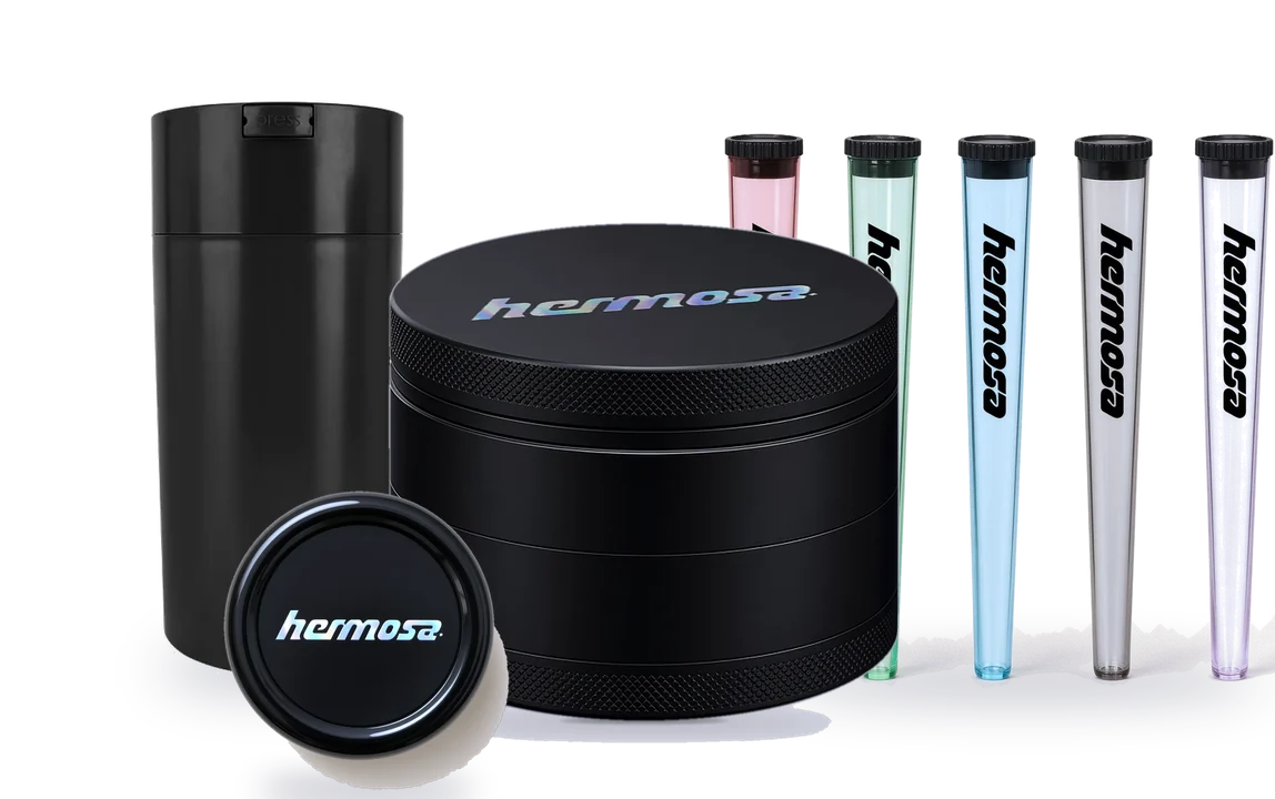 Accessoires Hermosa : grinders, bocal AirLock et tubes pré-roulés